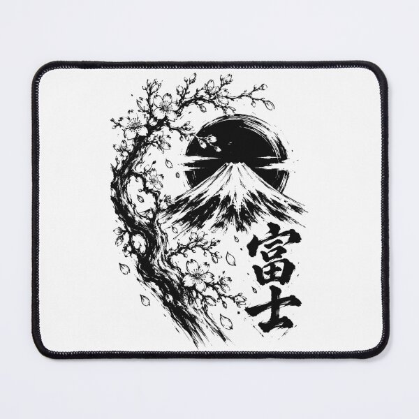 Item preview, Sumi-e Mount Fuji with Sakura and Calligraphy designed and sold by bapupa.
