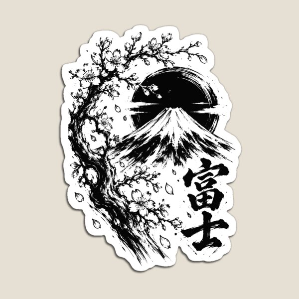 Item preview, Sumi-e Mount Fuji with Sakura and Calligraphy designed and sold by bapupa.