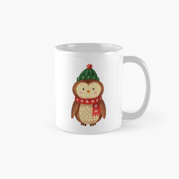 Item preview, Cute cartoon owl character wearing a green hat and red scarf stands on a white background designed and sold by Ms. Iryna.