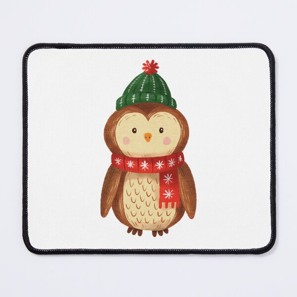 Item preview, Cute cartoon owl character wearing a green hat and red scarf stands on a white background designed and sold by Ms. Iryna.
