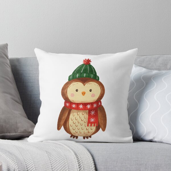 Item preview, Cute cartoon owl character wearing a green hat and red scarf stands on a white background designed and sold by Ms. Iryna.
