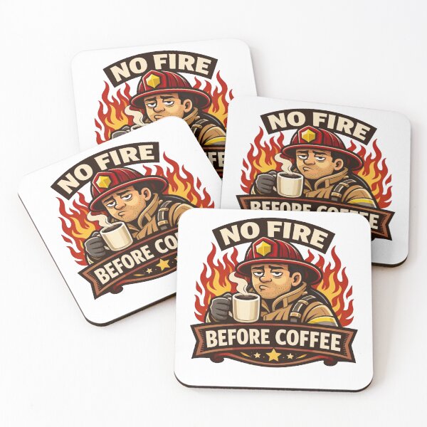 Item preview, No Fire Before Coffee – Funny Firefighter Morning Sticker designed and sold by Timeless Junction.