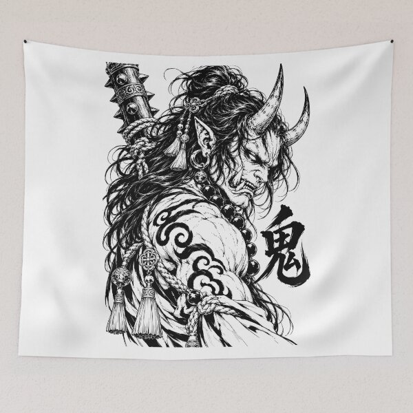 Item preview, Fierce Oni Demon Warrior with Kanji designed and sold by bapupa.