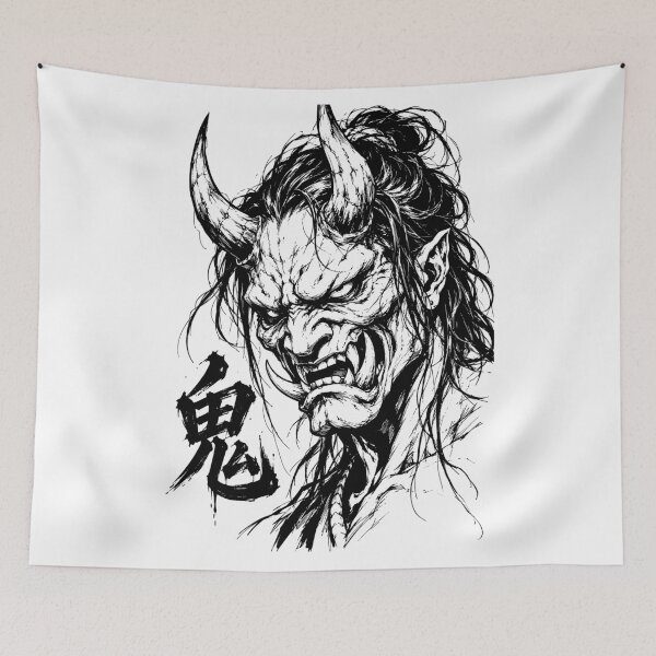 Item preview, Menacing Oni Demon Ink Portrait designed and sold by bapupa.