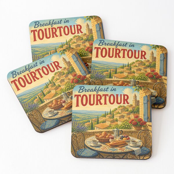 Item preview, Breakfast in Tourtour France – Vintage Travel Poster designed and sold by LSVart.