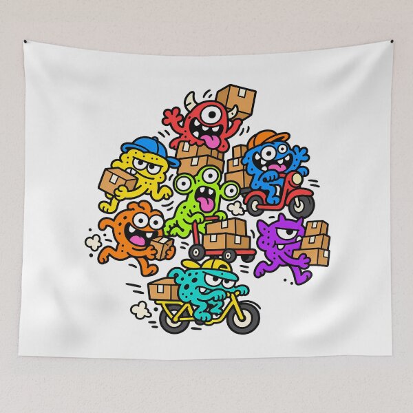 Item preview, Funny Monster Delivery Crew Colorful Doodle Art designed and sold by Thai Vibe Studio.