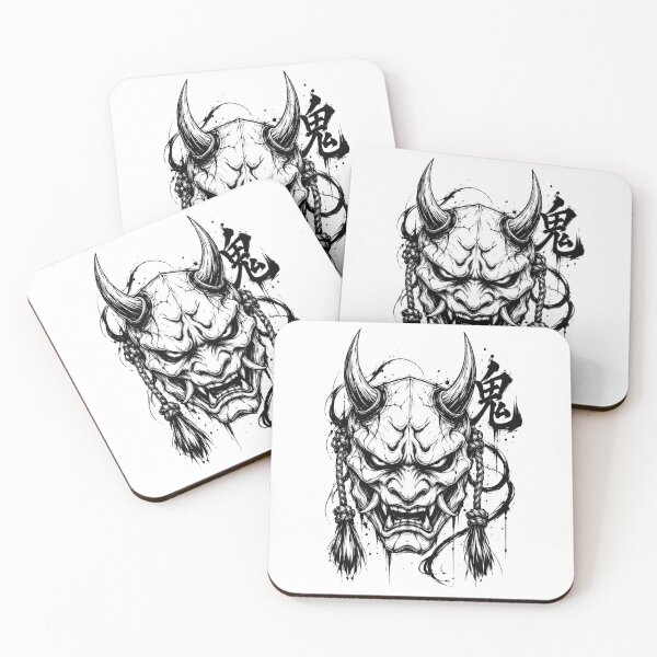 Item preview, Ink Oni Mask with Horns and Kanji designed and sold by bapupa.