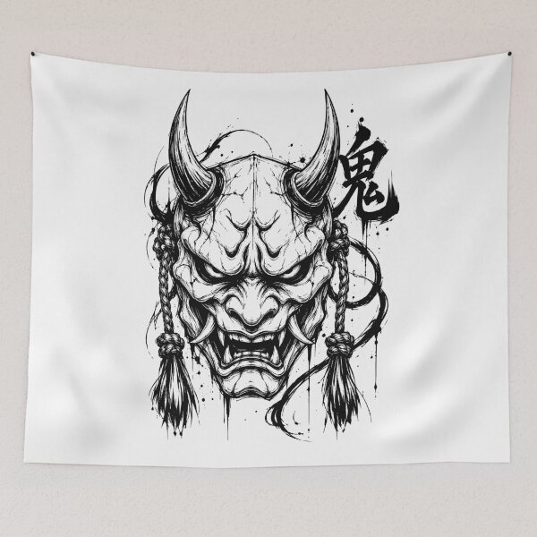 Item preview, Ink Oni Mask with Horns and Kanji designed and sold by bapupa.