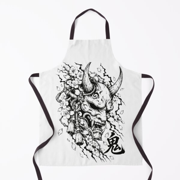 Aperçu de l'œuvre Masque Oni monochrome et encre Sakura créée et vendue par bapupa.