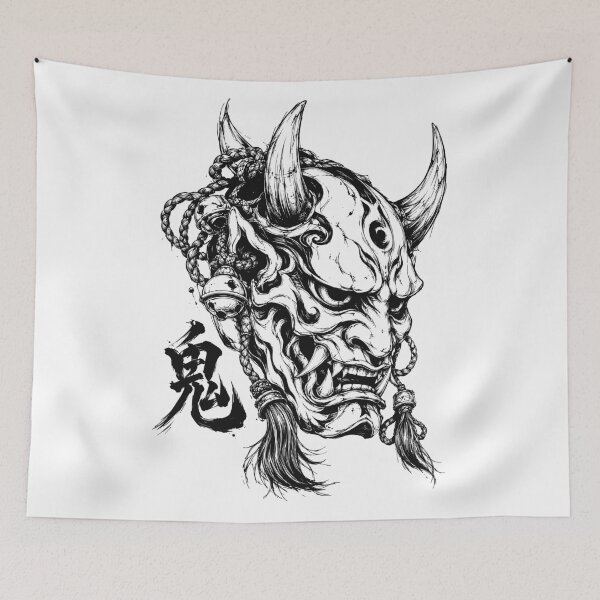 Item preview, Monochrome Oni Mask with Braided Tassels designed and sold by bapupa.