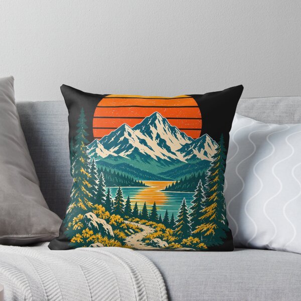 Item preview, Vintage Retro Sunset Mountain Landscape | Pine Forest Hiking Trail Design designed and sold by Flowing Colurs.