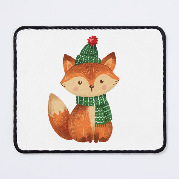 Item preview, Cartoon fox wearing a green hat and scarf sits against a white background designed and sold by Ms. Iryna.