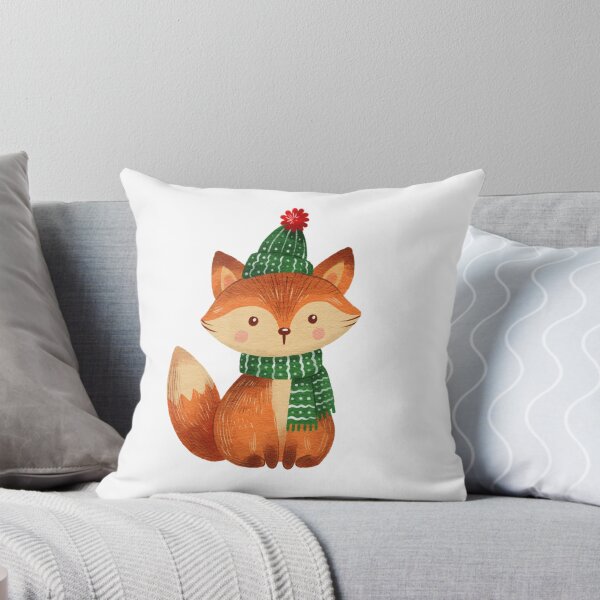 Item preview, Cartoon fox wearing a green hat and scarf sits against a white background designed and sold by Ms. Iryna.