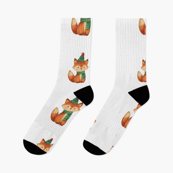 Item preview, Cartoon fox wearing a green hat and scarf sits against a white background designed and sold by Ms. Iryna.