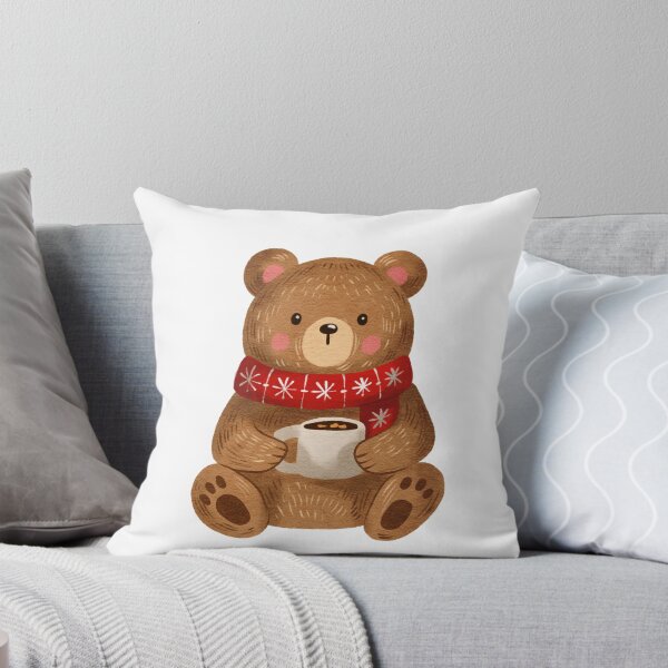 Item preview, Cute bear holding a cup while wearing a red scarf during winter season designed and sold by Ms. Iryna.