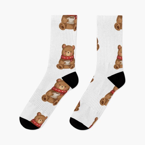 Item preview, Cute bear holding a cup while wearing a red scarf during winter season designed and sold by Ms. Iryna.