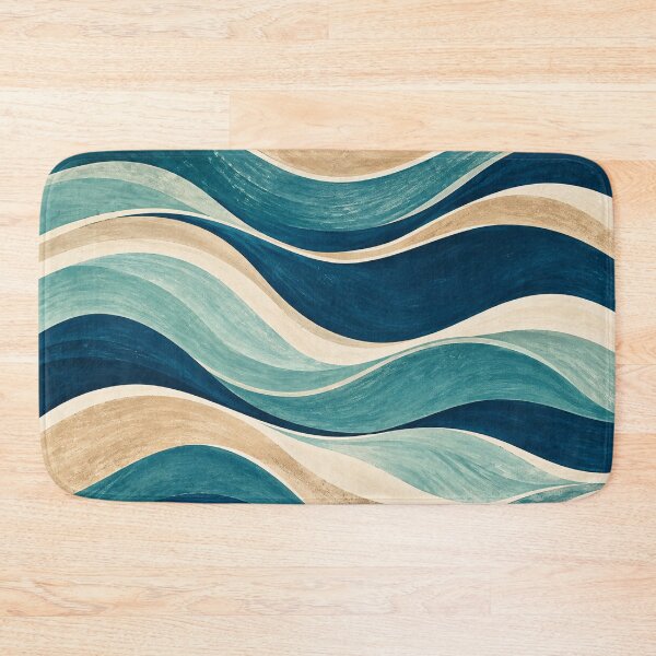 Aperçu de l'œuvre Tapis de bain abstrait « Marée côtière et vagues océaniques » créée et vendue par astersgraphics.