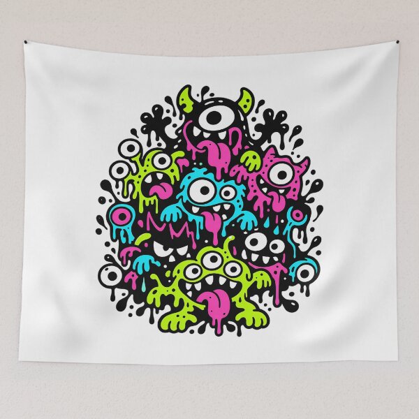 Item preview, Black Ink Chaos Neon Doodle Monster Art designed and sold by Thai Vibe Studio.