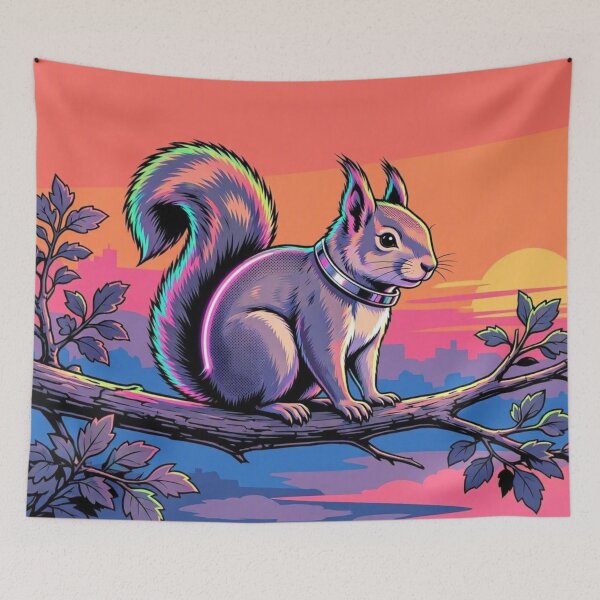 Item preview, Neon Cyberpunk Squirrel Art | Retro Sunset Wildlife designed and sold by Dogandesighn.