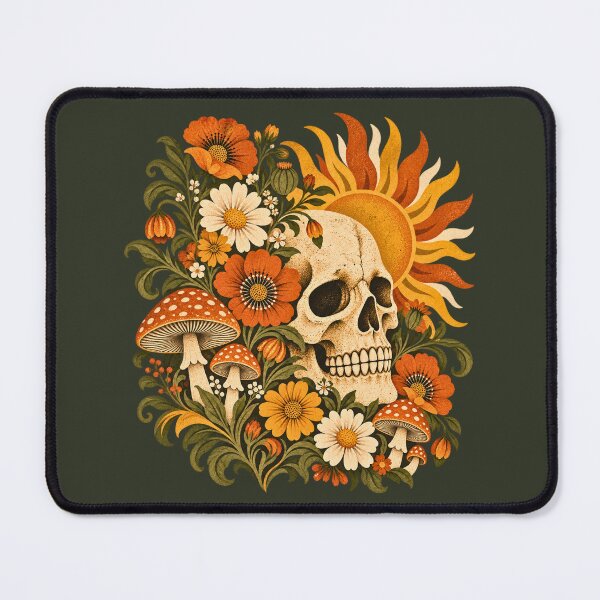 Item preview, Gothic Floral Skull – Vintage Memento Mori Sun & Mushrooms designed and sold by Festive Bug.
