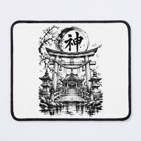 Item preview, Ink-Washed Shinto Shrine Under Blossoms designed and sold by bapupa.