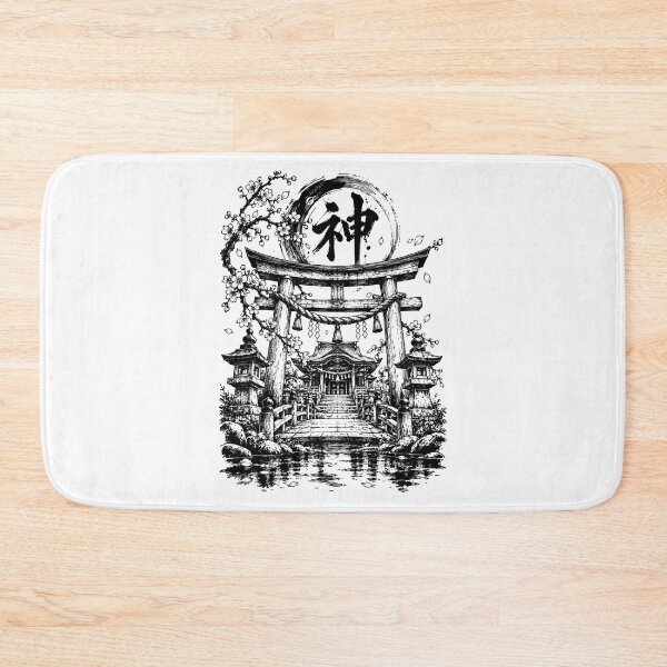 Item preview, Ink-Washed Shinto Shrine Under Blossoms designed and sold by bapupa.
