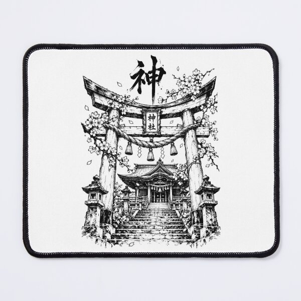 Item preview, Monochrome Shinto Shrine Beneath Cherry Blossoms designed and sold by bapupa.