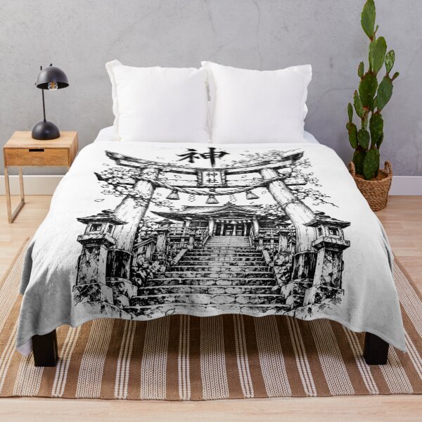 Aperçu de l'œuvre Sanctuaire shinto monochrome sous les cerisiers en fleurs créée et vendue par bapupa.