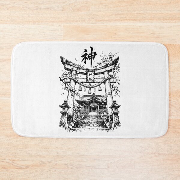 Item preview, Monochrome Shinto Shrine Beneath Cherry Blossoms designed and sold by bapupa.