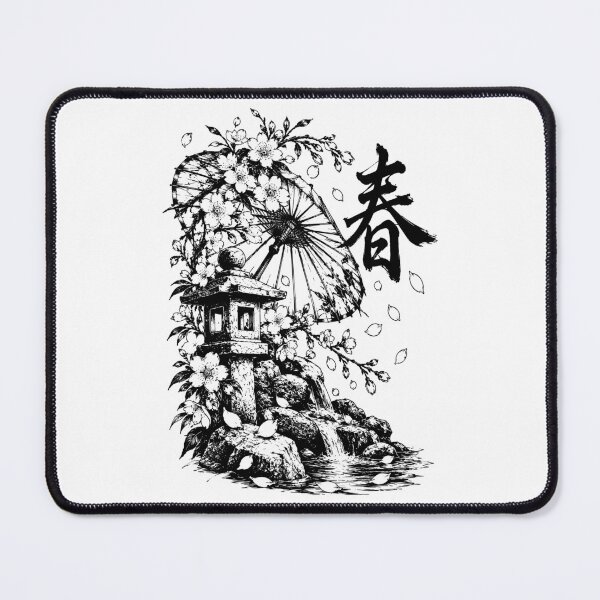 Item preview, Monochrome Japanese Spring Garden with Wagasa designed and sold by bapupa.