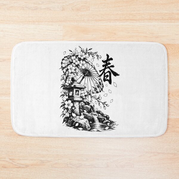 Item preview, Monochrome Japanese Spring Garden with Wagasa designed and sold by bapupa.