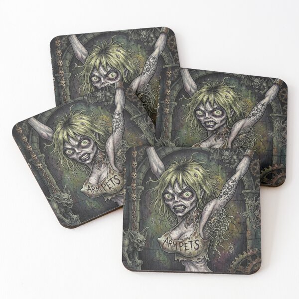 Item preview, Gothic Horror vampire zombie undead woman with evil sentient armpit hairs illustration art designed and sold by Vintage Designs +.