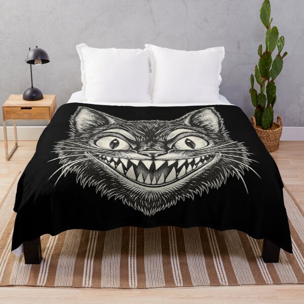 Item preview, Grinning Cheshire Black Cat Face Vintage Woodcut Art Artwork designed and sold by adiencarteras.