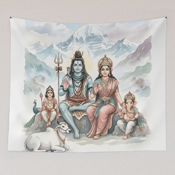 Artikelvorschau, Shiva Parivar Berg Kailash Aquarellkunst entworfen und verkauft von hutofdesigns.