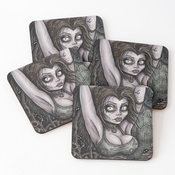 Item preview, Gothic Horror vampire woman with her hands behind her head illustration art designed and sold by Vintage Designs +.