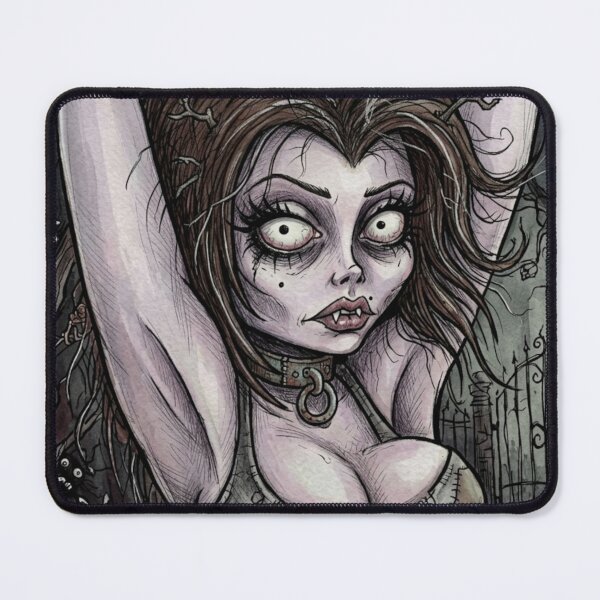 Item preview, Gothic Horror vampire woman with her hands behind her head illustration art designed and sold by Vintage Designs +.