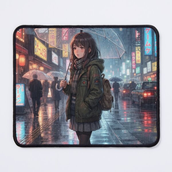 Item preview, Anime Girl Walking In Rainy Tokyo Street designed and sold by bvdesignart.