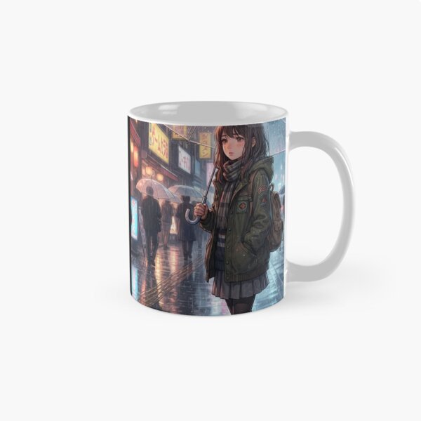 Item preview, Anime Girl Walking In Rainy Tokyo Street designed and sold by bvdesignart.