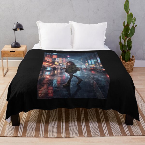 Item preview, Anime Girl Walking In Rainy Tokyo Street designed and sold by bvdesignart.