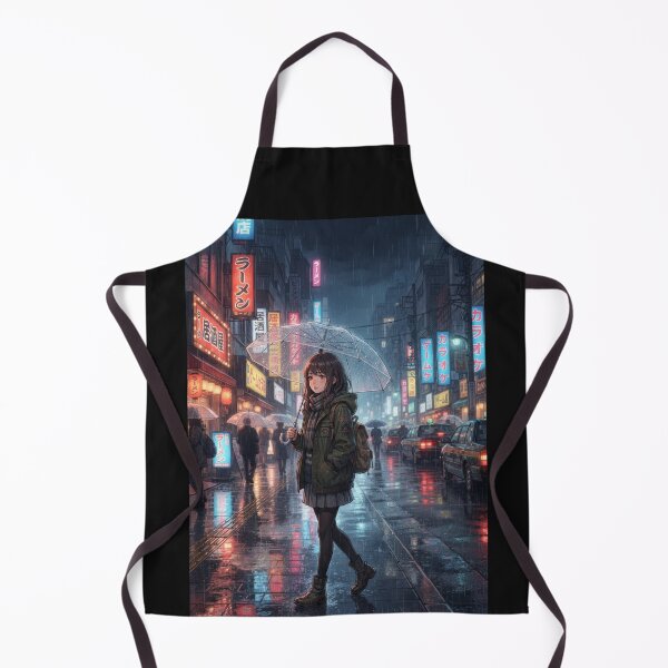 Item preview, Anime Girl Walking In Rainy Tokyo Street designed and sold by bvdesignart.