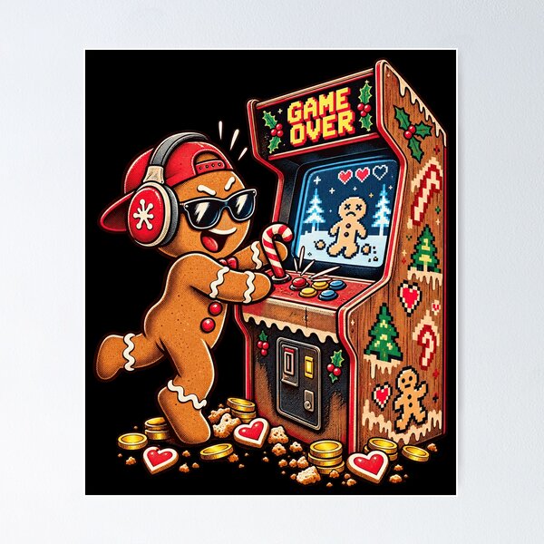 Item preview, Gingerbread Man Christmas Retro Arcade Cabinet Player Art designed and sold by chem3a-wst.