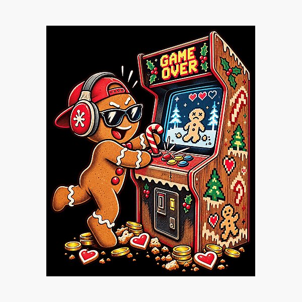 Item preview, Gingerbread Man Christmas Retro Arcade Cabinet Player Art designed and sold by chem3a-wst.