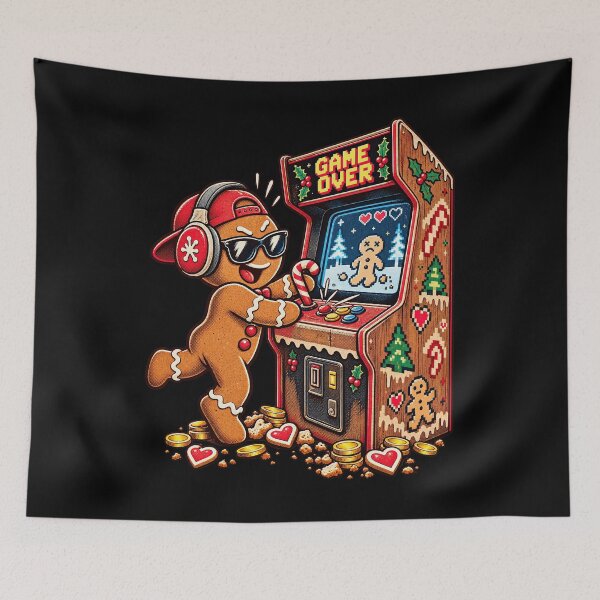 Item preview, Gingerbread Man Christmas Retro Arcade Cabinet Player Art designed and sold by chem3a-wst.