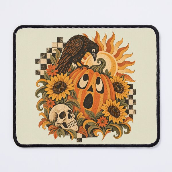 Item preview, Vintage Halloween Pumpkin Crow & Sunflower Folk Art designed and sold by Festive Bug.
