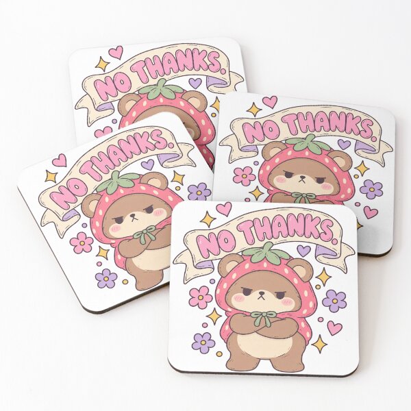 Item preview, No Thanks Bear Strawberry Grumpy Funny Saying Kawaii designed and sold by LongIslandDesgn.