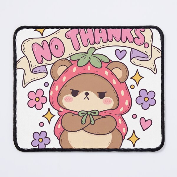 Item preview, No Thanks Bear Strawberry Grumpy Funny Saying Kawaii designed and sold by LongIslandDesgn.