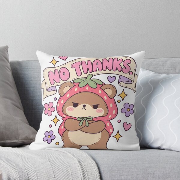 Item preview, No Thanks Bear Strawberry Grumpy Funny Saying Kawaii designed and sold by LongIslandDesgn.