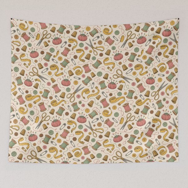 Item preview, Sewing Notions Pattern Thimbles Spools Pins Dusty Rose designed and sold by Fanverse Merchandise.