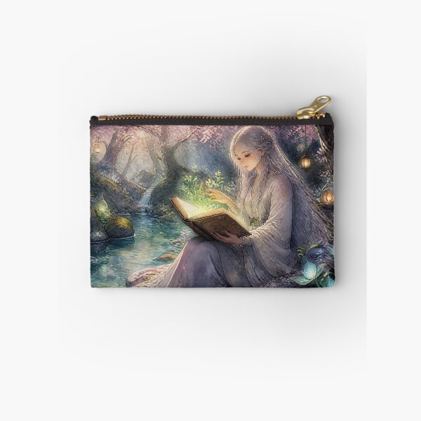 Item preview, Female Mystic Reading a Magical Book in Cherry Blossom Forest designed and sold by Fanta-sticky.