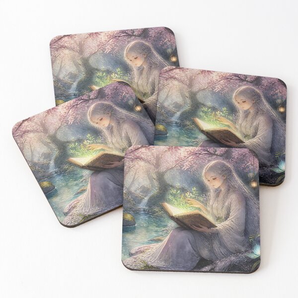 Item preview, Female Mystic Reading a Magical Book in Cherry Blossom Forest designed and sold by Fanta-sticky.